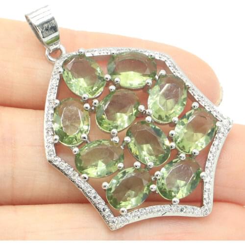 30x20mm Romantic Silver Pendant for Women Created Green Tsavorite Garnet Smokey Topaz Bridal Jewelry Hot Selling