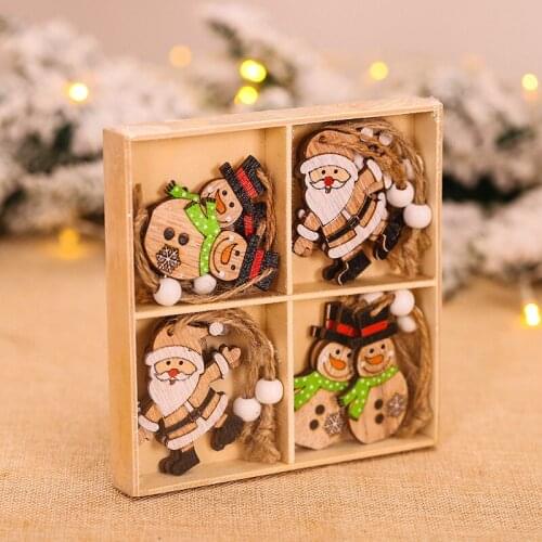 12pcs/box Christmas Car Wooden Pendants Xmas Tree Hanging Ornaments Christmas Decorations for Home Kids Gift Noel Navidad Decor