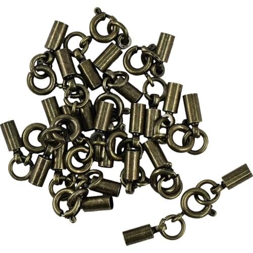 12pcs Antique Brass Round Spring Clasp & Hooks Crimp Tube Bell Ends DIY Jewelry Making Findings Crafts - 3mm