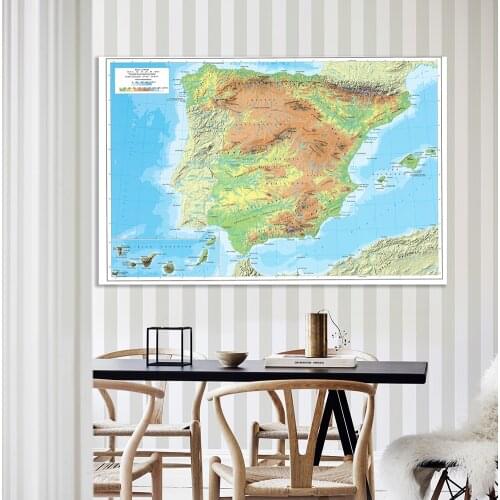 225*150cm The Spain Topography Map In Spanish Non-woven Canvas Painting Large Poster Wall Home Decoration School Supplies