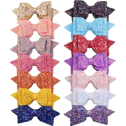 5 PCS Cute Kids Girls Baby Glitter Shiny Sequin Polyester Bowknot Hair Clip Hair Bow Pin Princesses Hairpin