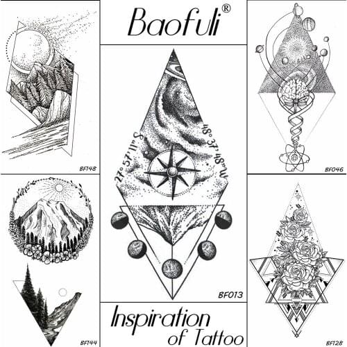 BAOFULI 20 Style Temporary Men Geometric Stars Tattoo Rhomboid Planets Body Art Compass Tattoo Black Triangle Tatoos Stickers
