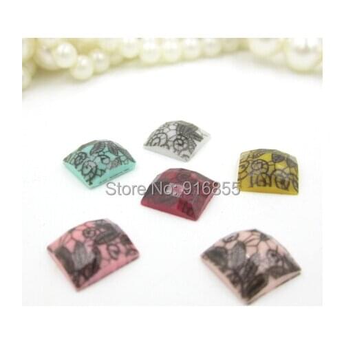 Free shipping Colorful 30pcs/lot 10mm Exquisite Square-shape flatback black lace resin rhinestone beads