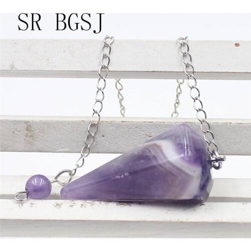 Free Shipping Nice Jewelry Pendulum Hexagonal Amethysts Gems Stone Meditation Reiki Therapy Pendant