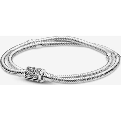 Moments Double Wrap Barrel Clasp Snake Chain Bracelet For Women 925 Sterling silver Jewelry FIT Charms Beads Bracelets DIY
