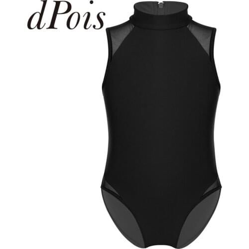 Kids Gymnastics Leotards Sleeveless Mesh Splice Mock Neck Back Zipper Closure Ballet Dance Gymnastic Leotard Girls Dancewear