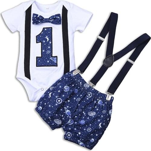 Baby Boys Clothes Set Newborn Baby Boys Gentleman One-year-old Birthday Short Sleeve Romper Straps Suspenders Shorts Outfits