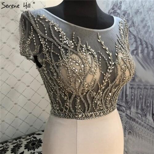 Dubai O-Neck Satin Mermaid Prom Dresses 2020 Champagne Beading Diamonds Sleeveless Sexy Prom Gowns Serene Hill LA70118