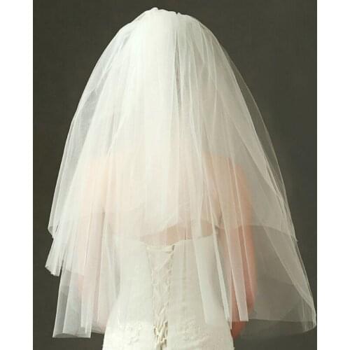 Fashion Wedding Veil Simple Tulle White Ivory Two Layers Bridal Veil Cheap Bride Accessories 75cm Short Women Veils With Comb