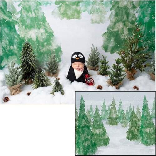 HUAYI Photography Backdrops Christmas Backdrop Family Newborns Photo Background Watercolor Winter Snowy Forest Photodrop W-1999
