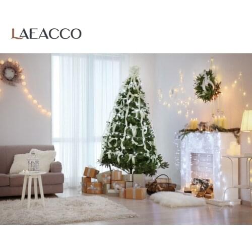Photo Backdrop Merry Christmas Festivals Tree Gray Fireplace Curtain Blanket Gift Baby Child Photozone Interior Photo Background