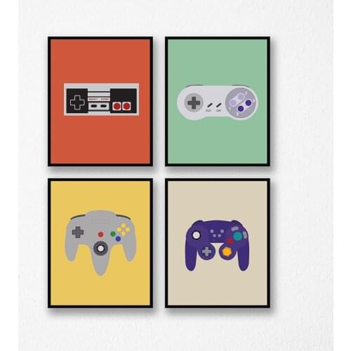 Canvas Painting Colorful Video Game Game Controllers Poster Print Retro Gaming Wall Art Picture for Kids Living Room Decoration