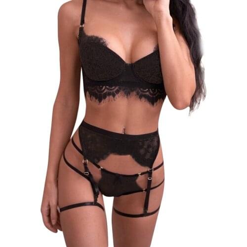 3-Pc Women Lace Sexy Lingerie Straps Bra And Panty Garter Set Underwear Babydoll Lingerie Sexy Hot Erotic Porno Held Sexy Z0220