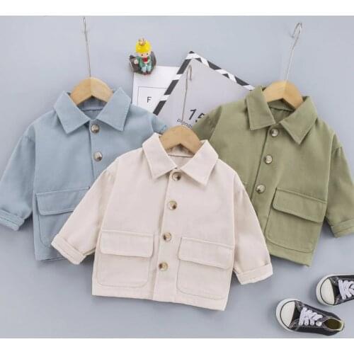 2021 New Spring Autumn Fashion Baby Clothes Boys Girls Cotton Solid Work Coat Causal Jacket Infant Kids Top Outwear 0-5 Years