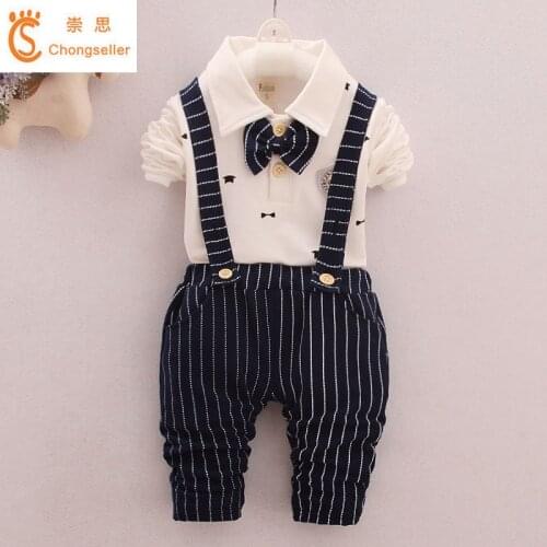 Summer style 2-5T baby boys girls clothing set Children Boys clothing 2pcs t-shirt + suspenders pants gentleman suit