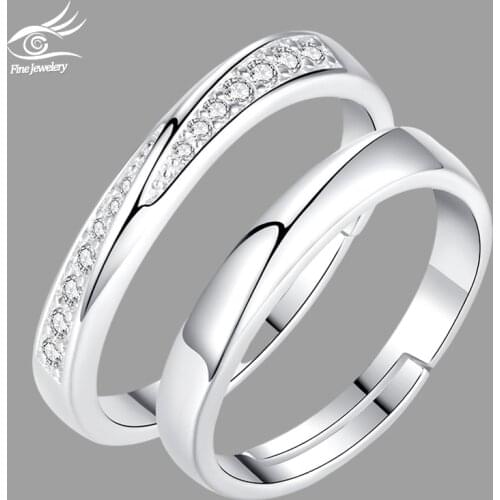 7KMOOR Kemstone Romantic Sterling Silver Cubic Zirconia Adjustable Couple Ring Set Jewelry Gift for Couple Lover CZR33