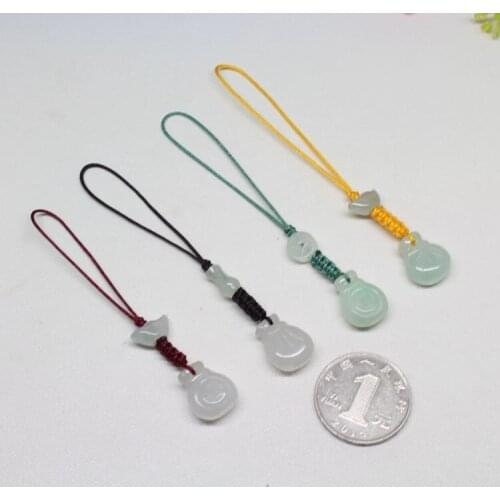 Customization Natural Emerald Chinese Blessing Bag DIY Phone Chain Key Ring Jewellery Fashion Accessories Hand-Carved Amulet