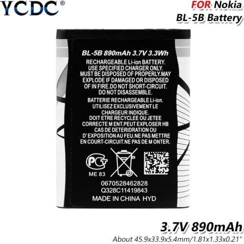 2020 New 3.7V 890mAh BL-5B Battery Rechargeable BL 5B BL5B Phone Lithium Bateria For Nokia 3220 3230 5140 5140i 5200 5208 5300