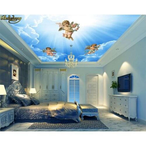 Beibehang papel de parede new custom cherub angel beautiful dream zenith blue ceiling decorative painting 3d wallpaper