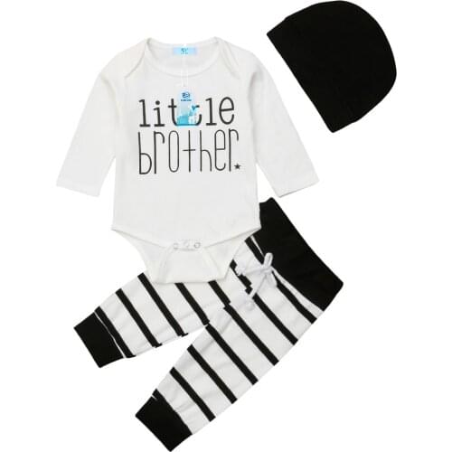 Little Brother Newborn Infant Baby Boy Outfits Clothes Tops Romper Pants Costume Size 0-18M