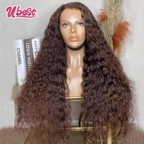 Chocolate Brown Water Wave Lace Front Wig 180% Indian Curly Human Hair Wigs Ombre PrePlucked Transparent Wigs for Black Women
