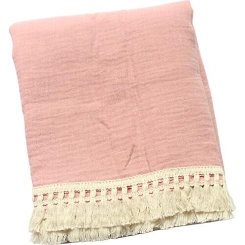 Baby Tassel Swaddle Wrap Pure Cotton Muslin Receiving Blanket Newborn Infant Photography Props