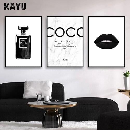Perfume Bottle Poster Black And White Wall Art Print Lips Canvas Painting Fashion Posters Nordic Wall Pictures Living Room Decor