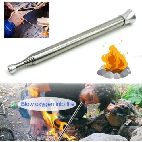 Portable Fire Starter Tube Stainless Steel Retractable Camping Blow Fire Tube Blowpipe Outdoor Cooking Survival Blow Fire Tube