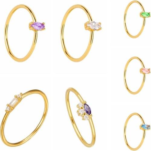 24k Gold-Plated Silver Minimalist Rings Round Zirconia Crystal Finger Rings Women Wedding Unisex Anillo Plata Fine Jewelry Gift