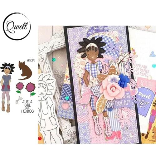 QWELL Cool Girl Dog Flowers 6*8 inch Clear Silicone Stamps DIY Scrapbooking Paper Craft Cards Making Template 2021 New Design
