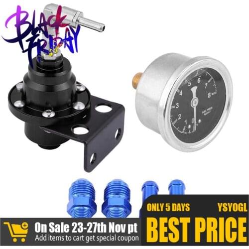 Adjustable Aluminum Fuel Pressure Regulator with 1:1 Ratio Oil Filled Gauge Fitting and Hose Nipple 0-8 KG/CM2