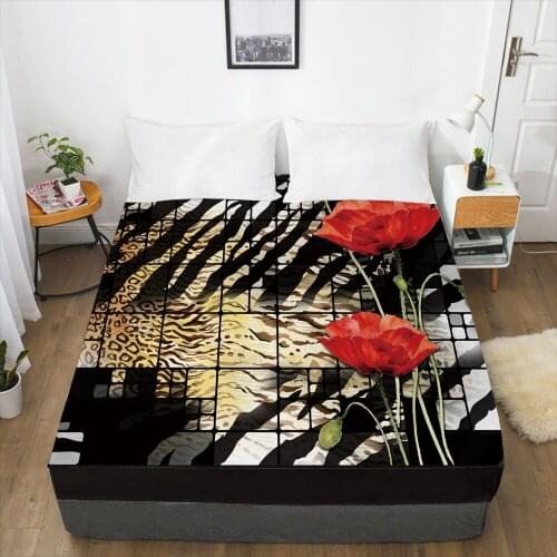 Luxury Elastic fitted sheet bed sheet With An Elastic Band Mattress Cover 150x200/160x200 Bed cover for home Flowers RED
