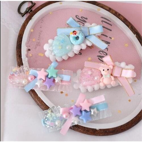 Fairy Lovely Shining Star Shell Bowknot Hairpin Dessert Hair Accessories Japanese Kawaii Hair clips Headwear Side clip B895