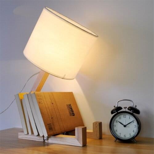 Modern Wood Robot Table Lamps Nordic Childrens Room Study Bedroom bookcase Table Lights Living Room Decor Desk Lights Fixtures