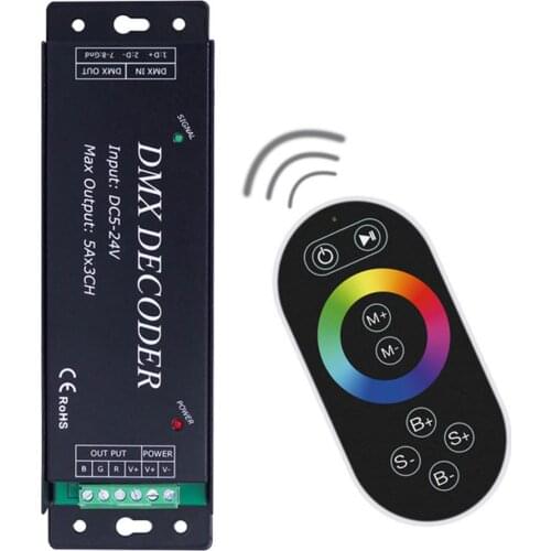 Led DMX Decoder Controller RGB RF Touch Remote DMX512 Controller for Led Light Strip DC 5V 12V-24V 3 Channel
