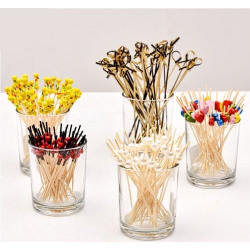 100pcs Disposable Bamboo Fork Twisted Party Buffet Fruit Desserts Food Cocktail Sandwich Fork Stick Pick Skewer Cartoon Forks