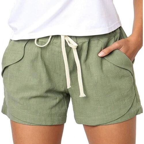 Women Loose Shorts Casual Drawstring Elastic Waist Solid Color Shorts Beach Wear