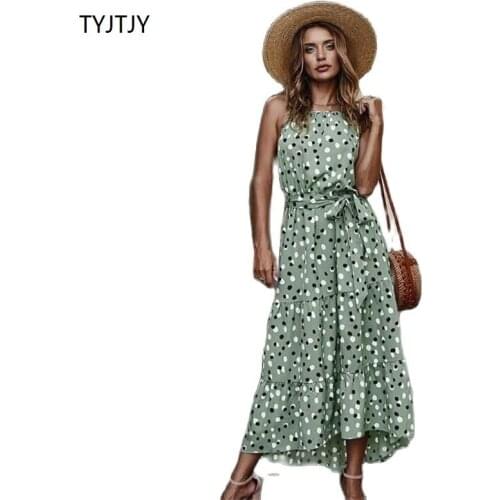 Summer Women Polka-Dot Long Dress Beach Dresses Strapless Casual White Midi Sundress 2021 Red Summer Vacation Clothes For Women