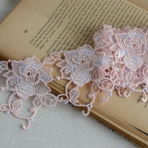 1 Meter/lot 7cm Width Water Soluble Embroidery Lace Trim Pink White Beige Venise African Lace Fabric