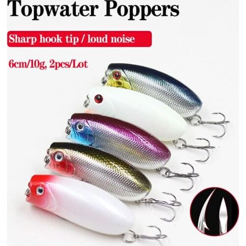 2pcs/Lot Bass Lures Topwater Poppers Fishing Lure 6cm/10g Plastic Simulation Lifelike Swimbait Crankbait Popper Artificial Baits