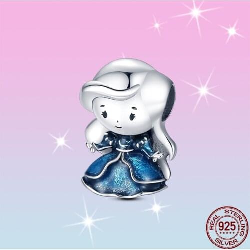 2021 New 100% 925 Sterling Silver Blue Noble Princess Charm&Bead Fit Original Pandora Bracelet&Bangle Making Fashion Jewelry