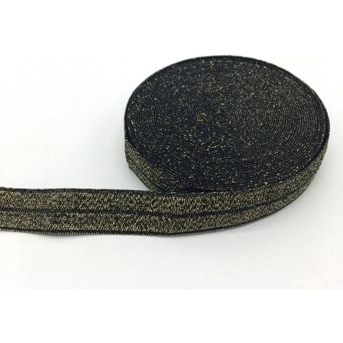 5 Yards 5/8"(15mm) Multirole Glitters Fold Over Elastics Spandex Satin Band DIY Lace Sewing Trim Black