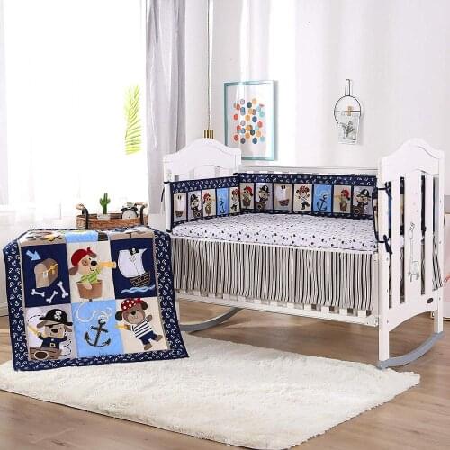 7PCS ropa de cuna Crib Baby Bedding Set Baby Nursery Crib Bumper Cushion Safety Protector (4bumper+duvet+bed cover+bed skirt)