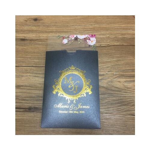 Acrylic wedding invitation card, custom print birthday invitation card with pocket style envelop(logo need extra cost)