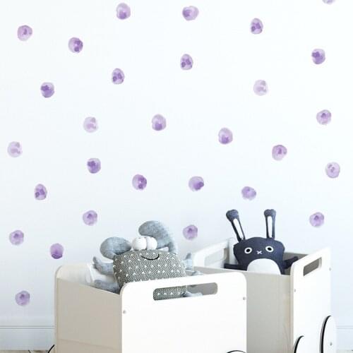 Watercolor Purple Polka Dots Wall Stickers Circles Hand Drawn Wall Decals for Kids Room Baby Nursery Home Decoration Wall Decor