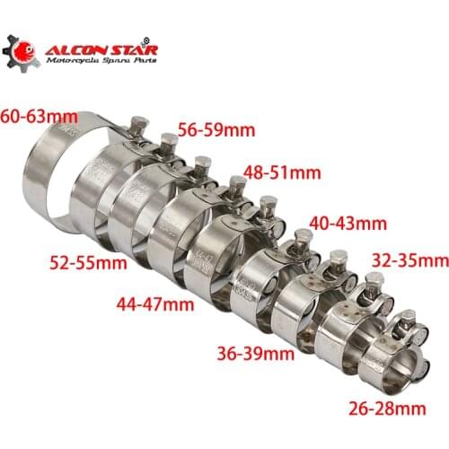 Alconstar Mix Size Exhaust Pipe Stainless Steel Clamp Motorcycle Round Circular Tap Clamp Tube Fastener For AK SC AR