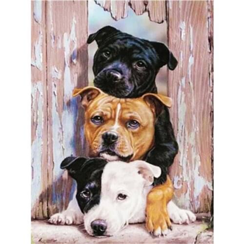 LZAIQIZG Full Square/Round Diamond Painting 3 Dogs Diamond Embroidery Animal Picture Cross Stitch Wall Stickers Gift Home Decor