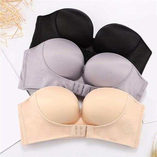 Women Fashion Front Closure Strapless Bras Ladies Sexy Push Up Bra Simple Solid Color Daily Simple Seamless Bralette For Female