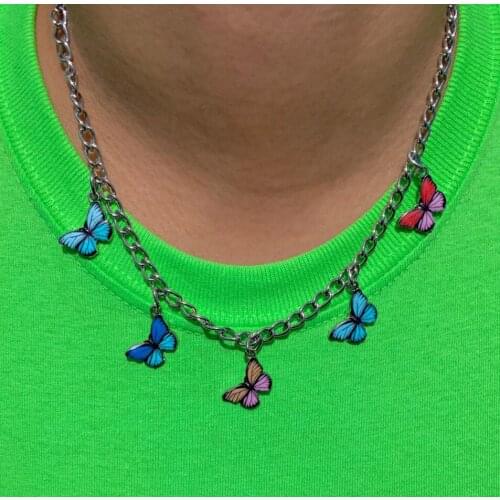 Hiphop Butterfly Pendant Stainless Steel Necklace Best Insect Choker Chain Party Jewelry for Women Man Friendship Girl Gifts