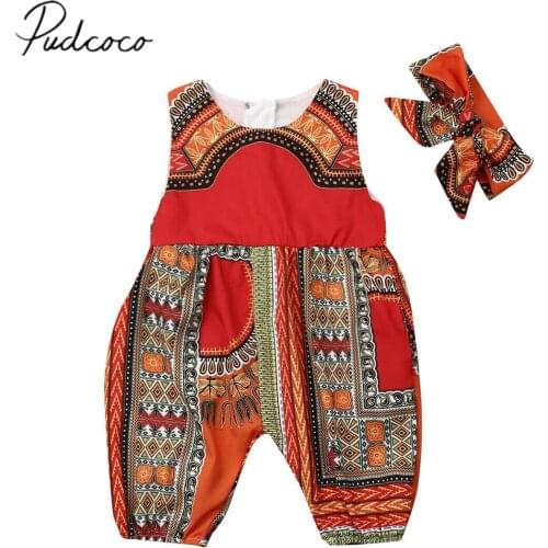 2019 Children Summer Clothing Infant Baby Girls Kids African Style Jumpsuit Clothes Toddler Playsuit Sleeveless Outfit 6M-5T